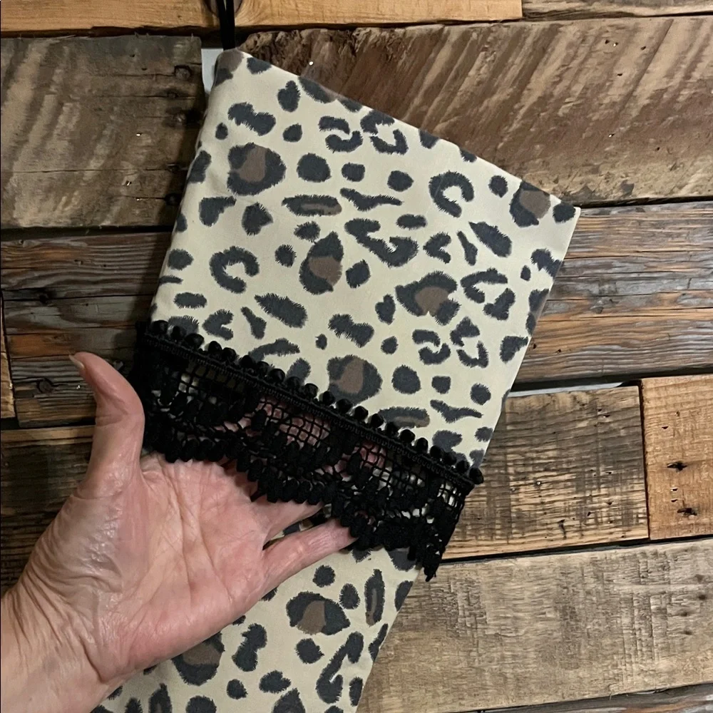 Leopard Print Christmas Stocking with Black Lace
